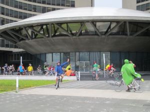 Cyclists ride at city hall